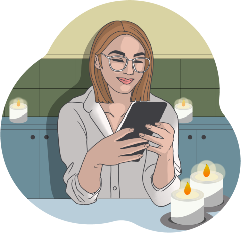Graphic of a woman utilizing a cell phone during a power outage
